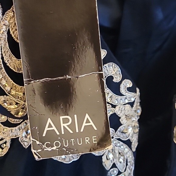 Aria Couture Navy Blue Diamond Studded Prom Dress With Open Back. Size Small - Picture 14 of 14